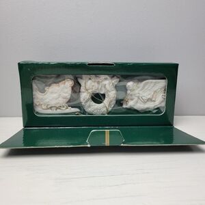 Avon Bisque Porcelain Christmas Ornament Trio Set with 24K gold accents